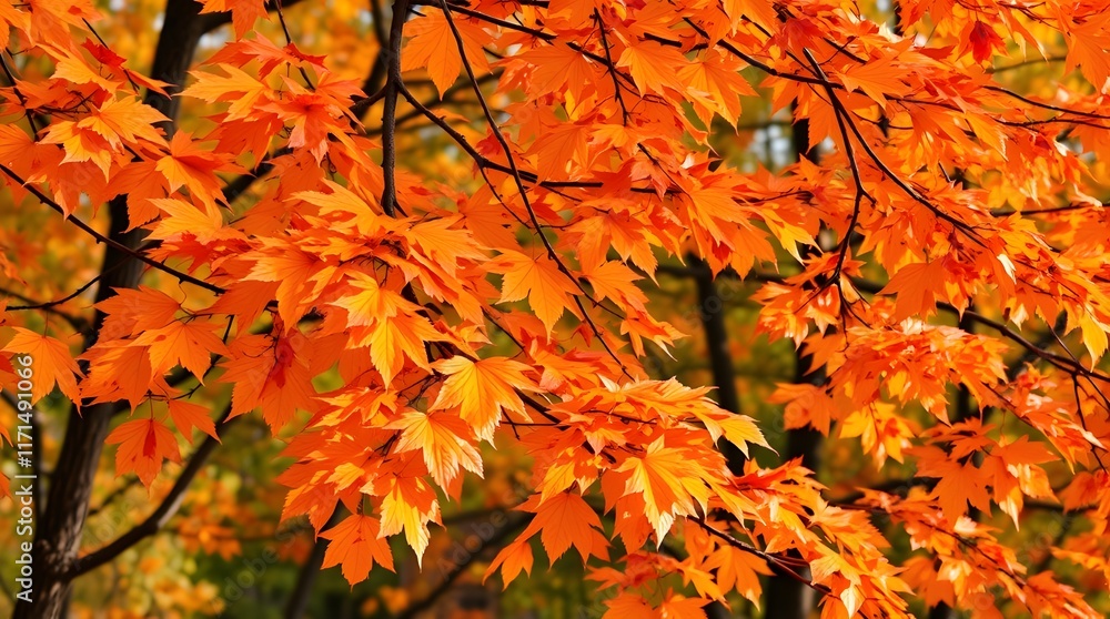 Close-up of orange leaves on a tree, highlighting the rich colors of fall in a serene outdoor setting. Close-up of orange leaves on a tree, highlighting the rich colors of fall in a serene outdoor setting.