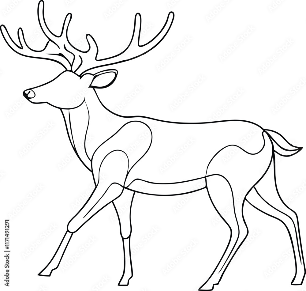 Obraz premium Reindeer one line continuous banner. Line art animal deer christmas concept banner