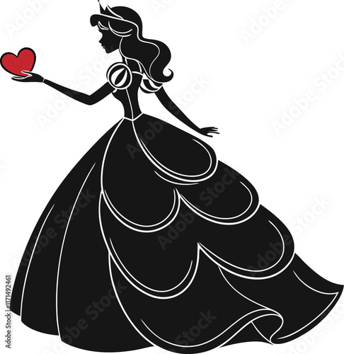 Full-body silhouette of a young woman, likely a princess