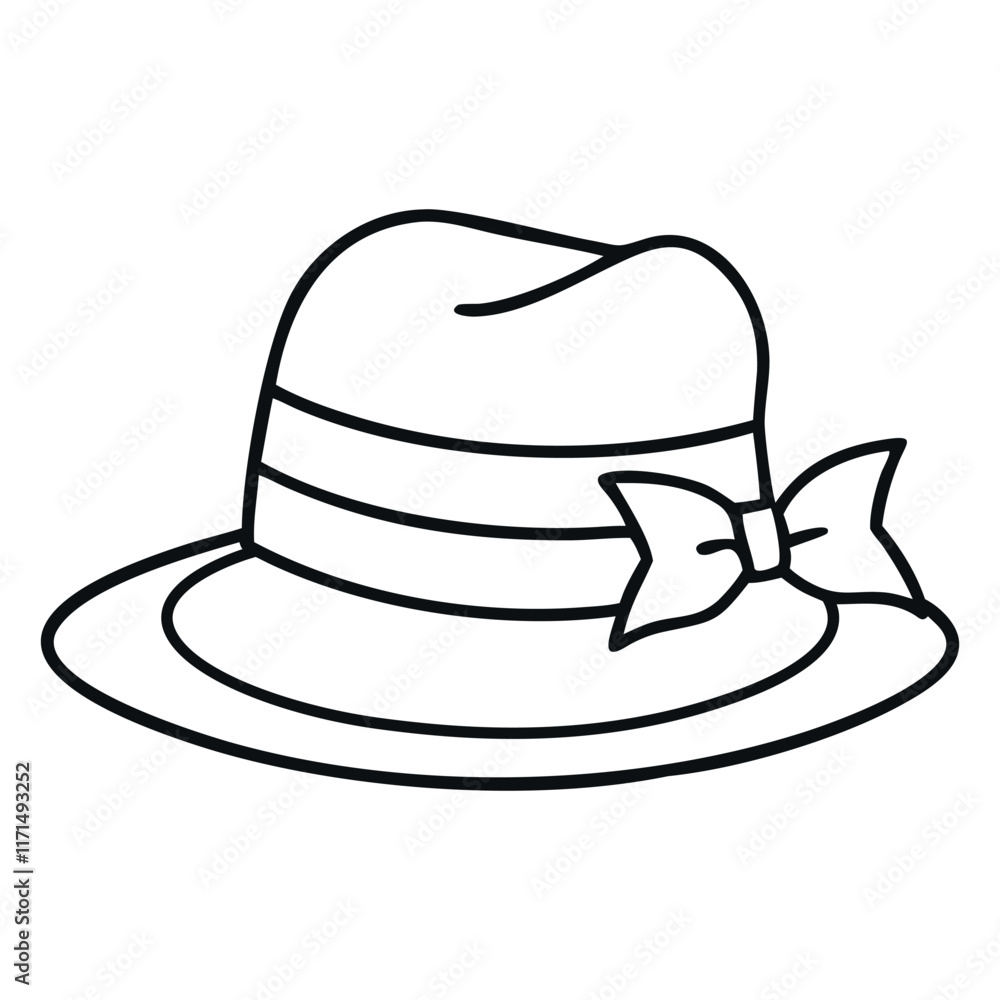 Cute Outline of a Striped Summer Hat with Bow Cute Outline of a Striped Summer Hat with Bow