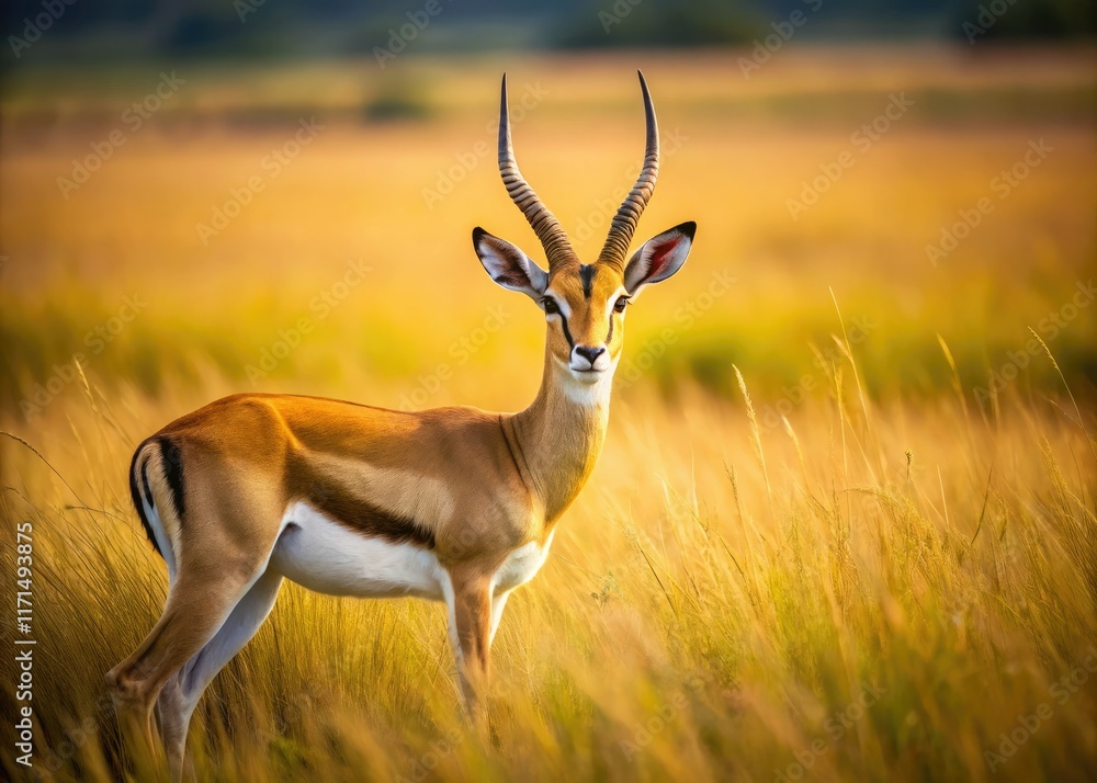 Serengeti's subtle beauty: a Thomson's gazelle graces the grasslands, minimalist elegance in nature's frame. Serengeti's subtle beauty: a Thomson's gazelle graces the grasslands, minimalist elegance in nature's frame.