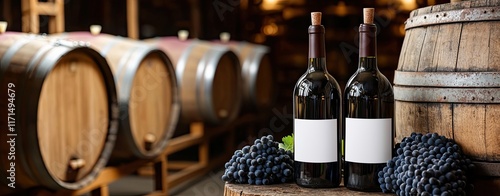 A rustic winery setting Featuring Wine Bottles Rustic winery ambiance with elegant wine bottles Authentic winery setting showcasing vintage wines Charming rustic decor with curated wine bottles