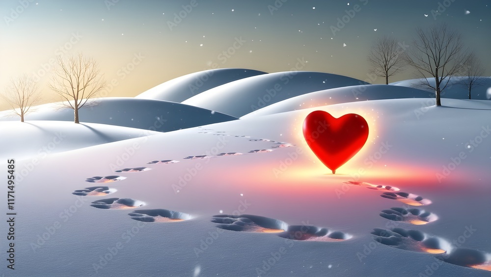 Fototapeta premium AI GENERATE, snow covered landscape with heart