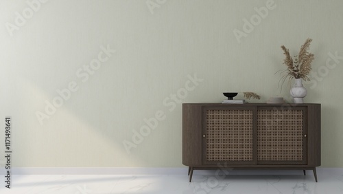 Foto Green wall mockup of a living room with sideboard and decor