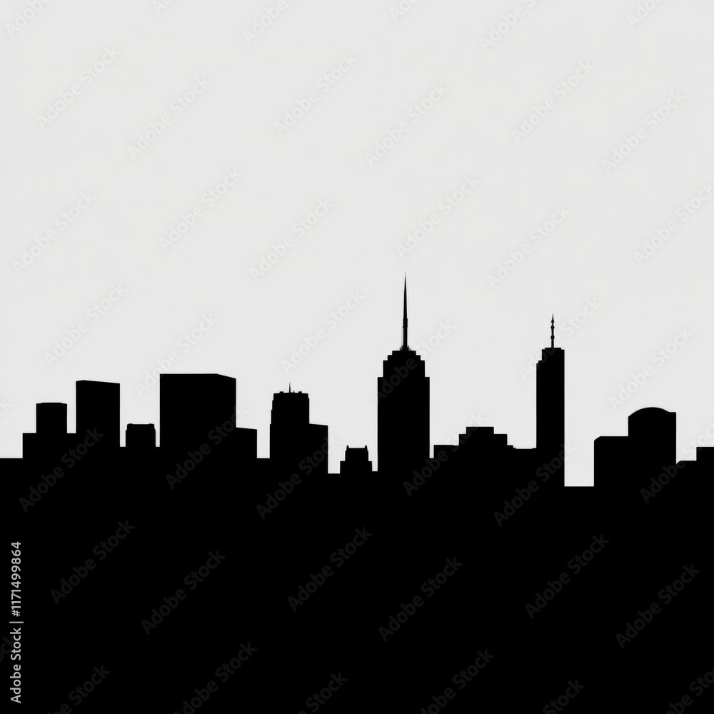 Naklejka premium A minimalist skyline with iconic buildings reduced to their basic shapes skyline silhouette 