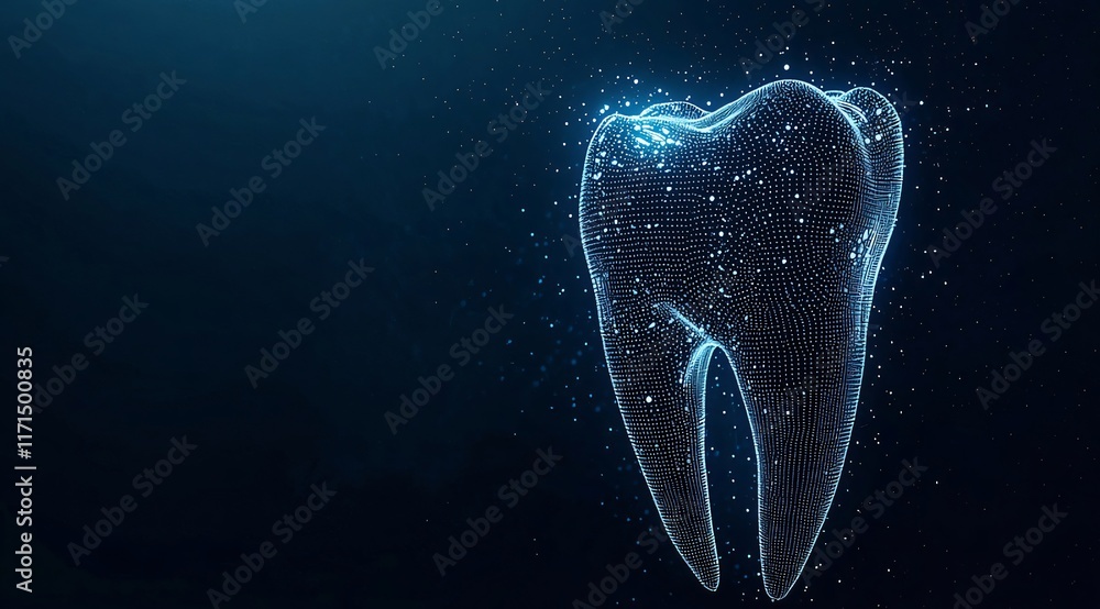 Abstract glowing digital tooth. Abstract glowing digital tooth.