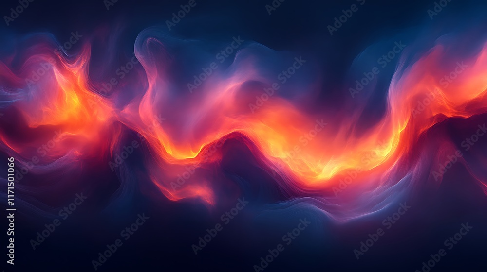 Abstract fiery, smoky wave swirls in dark blue and orange hues. Abstract fiery, smoky wave swirls in dark blue and orange hues.