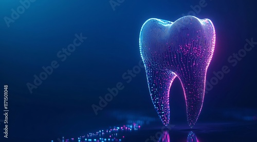 Obraz na płótnie Glowing digital tooth on dark background. w salonie