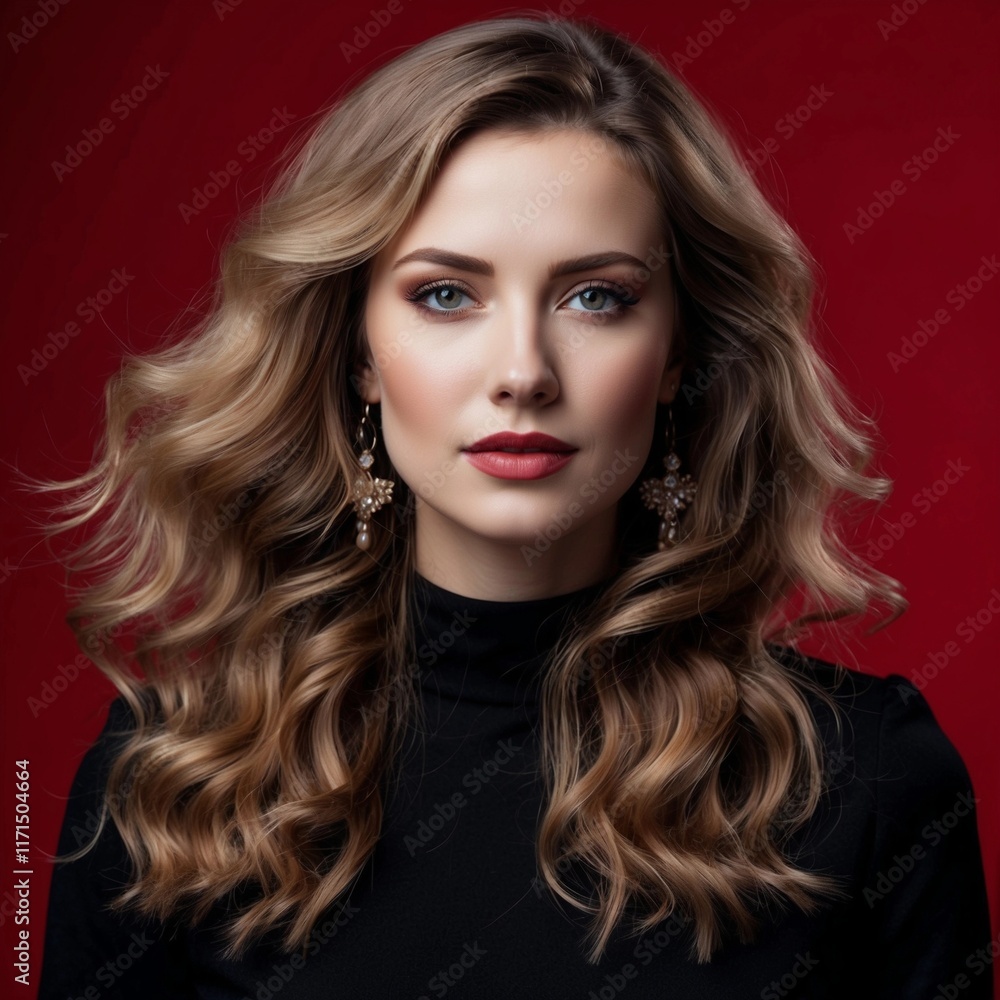 Fototapeta premium Portrait Photo of Pretty Beautiful Woman on Colorful Background, Face Portrait on Colorful Background