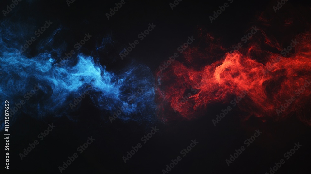 Blue vs red smoke effect on black background, abstract neon flames with dust, hot vs cold concept, sport boxing battle, foggy transparent wallpaper Blue vs red smoke effect on black background, abstract neon flames with dust, hot vs cold concept, sport boxing battle, foggy transparent wallpaper