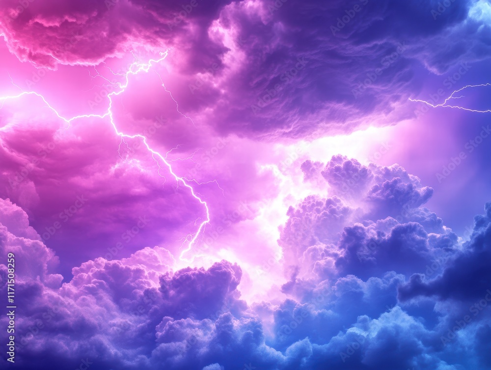 Fototapeta premium Supercell Storm Lightning Strikes Thunderstorm Region Weather Report Atmospheric Turbulence Dramatic View Extreme Weather Impact