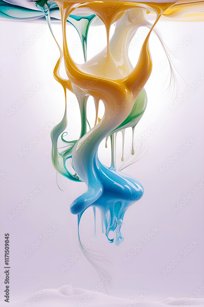 Fototapeta premium Abstract Yellow, Green, and Blue Ink Dance with Silky Gradients and Feathery Edges