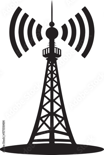 Communication Tower Silhouette Illustration Powerful Radio Waves Transmission