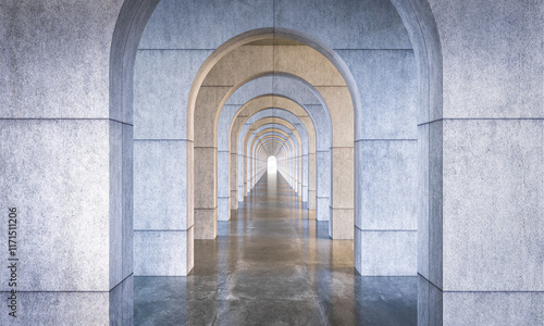 Photos Concrete arches creating a vanishing point perspective