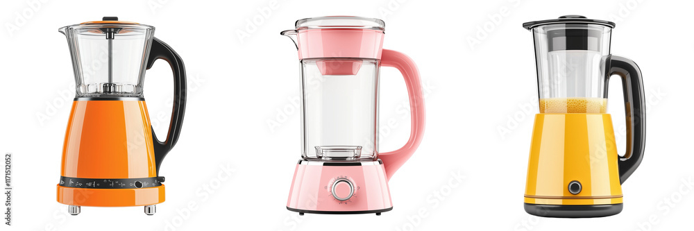 Set of A high-end smart blender with a digital display and touch controls on transparent png background Set of A high-end smart blender with a digital display and touch controls on transparent png background
