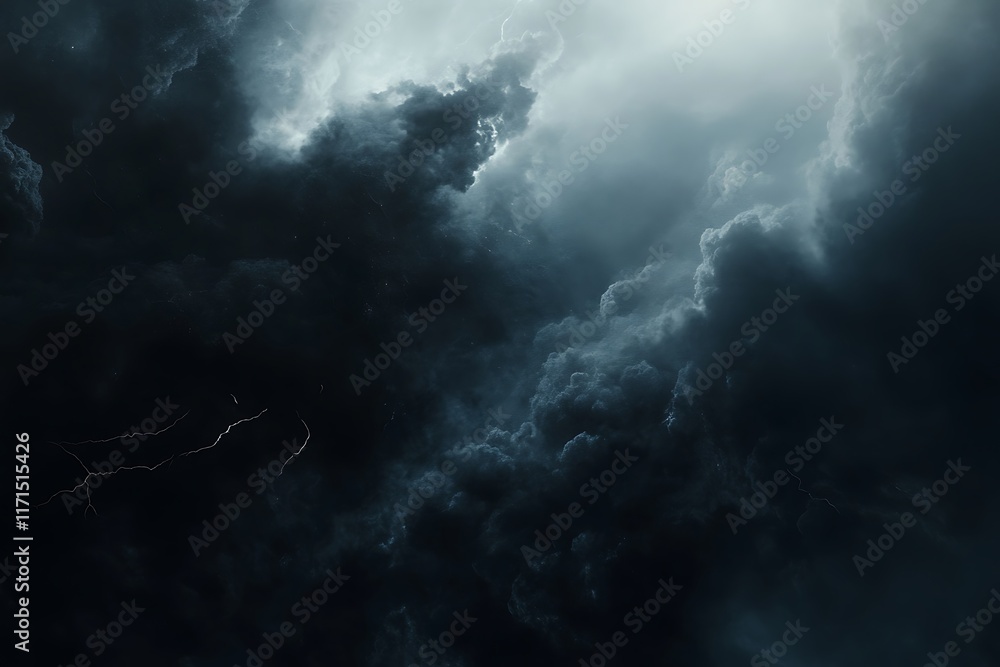 Fototapeta premium Blue stormy sky with lightning, computer generated abstract background,