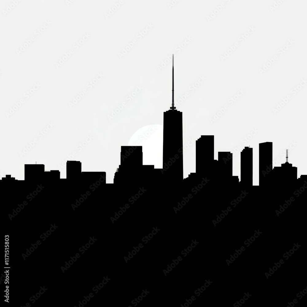 Fototapeta premium Vibrant skyline reflection at dusk skyline silhouette