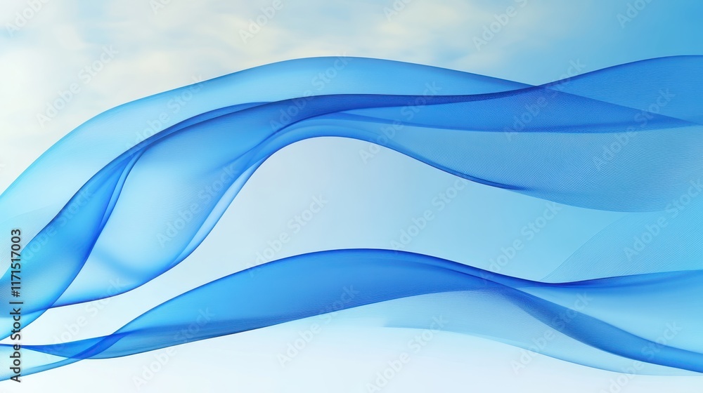 Fototapeta premium Abstract blue waves, flowing curves, dynamic motion, white background, smooth gradient, fluid design, minimalist composition, cool tones, sleek modern aesthetic, soft transitions, wavy lines, elegant 
