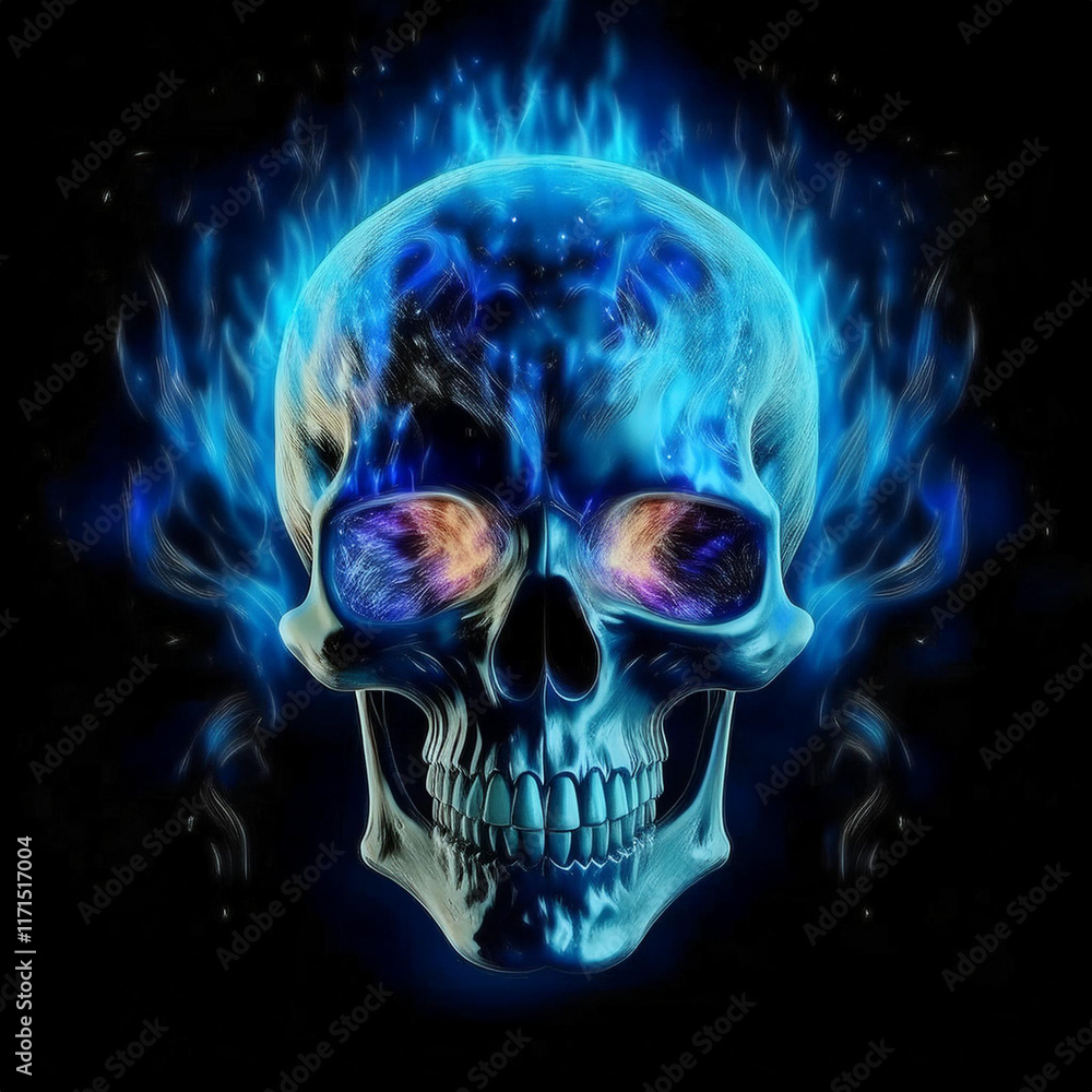 3d skull of the future a cool design element illuminated with fire lights background 3d skull of the future a cool design element illuminated with fire lights background