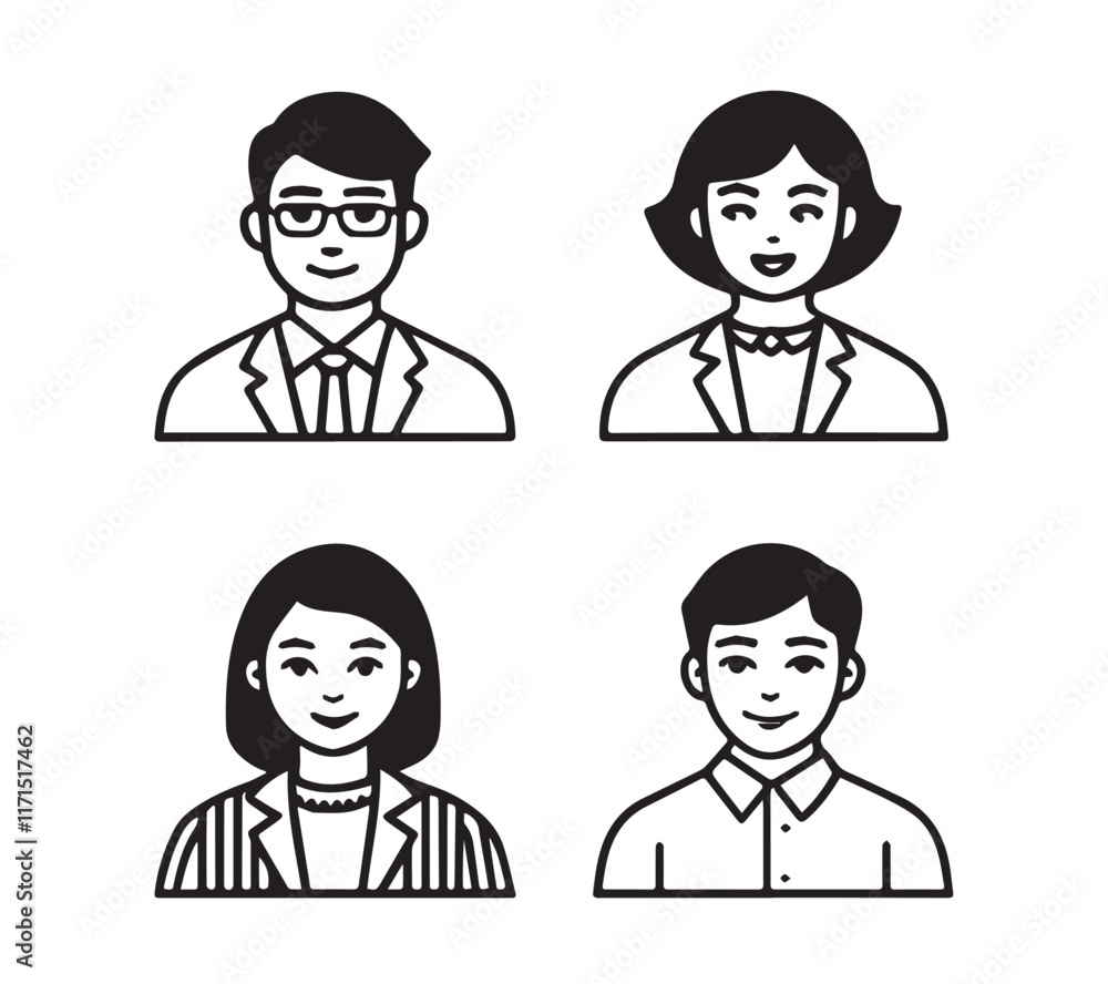Black and white People icon set in flat style. Line icon set. Management line icons. Line Business People. Human resources. office management. Black and white People icon set in flat style. Line icon set. Management line icons. Line Business People. Human resources. office management.