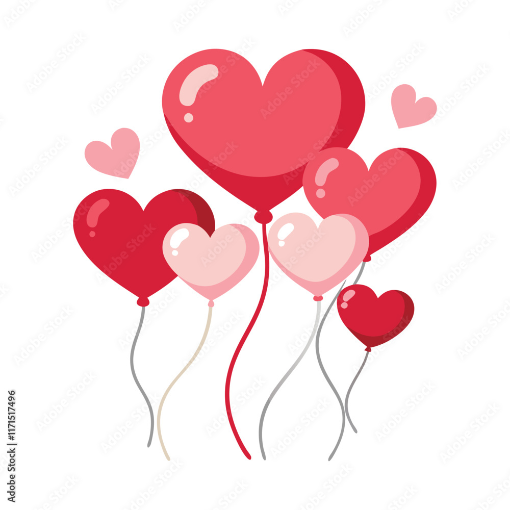 Heart shaped balloons flat vector illustration on white background Heart shaped balloons flat vector illustration on white background