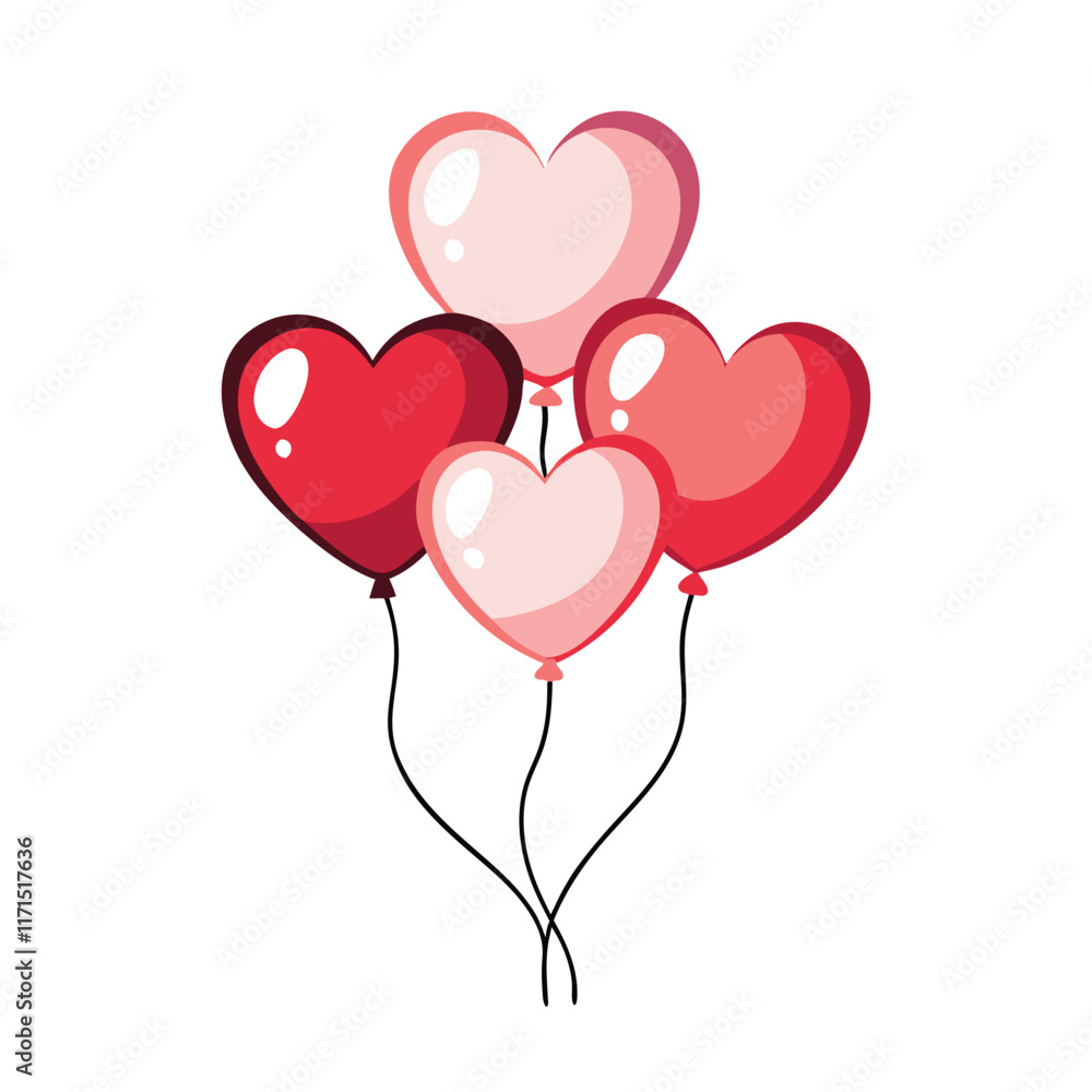 Heart shaped balloons flat vector illustration on white background Heart shaped balloons flat vector illustration on white background