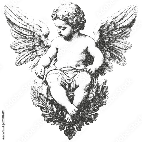 Cherub, angel Fine stippled effect. dot effect. Vintage look. Quality resource for any project. 