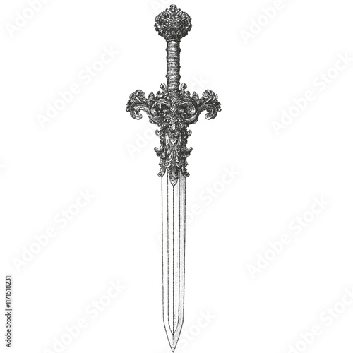 Medieval finished dagger.  Fine stippled effect. dot effect. Vintage look. Quality resource for any project. 