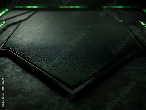 Dark Metallic Surface With Green Lights