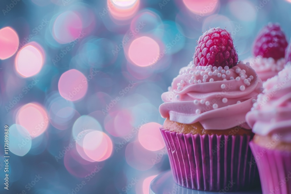 Pink cupcake with raspberry topping Pink cupcake with raspberry topping