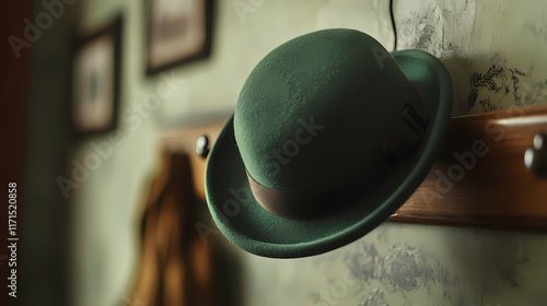 Green bowler hat hanging on the wall for St. Patrick's Day