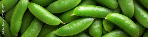 Fresh green snap peas arranged on a table illustrating harvest season abundance and healthy eating options