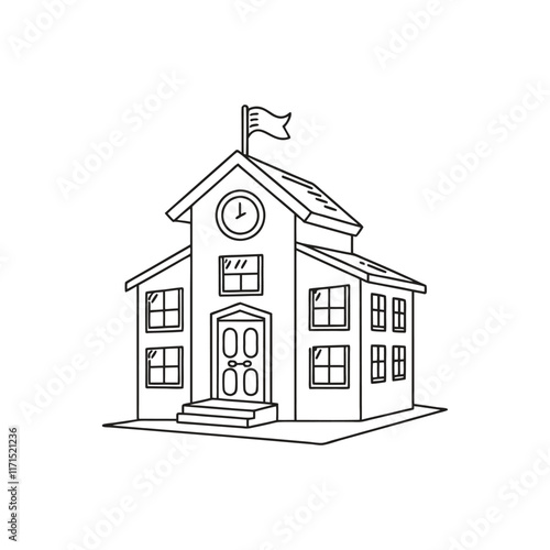 school building line icon 