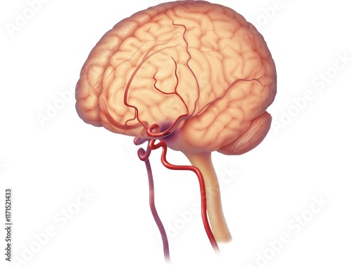 Fotografie anatomical illustration of three-quarter view of the brain show carotid arteries