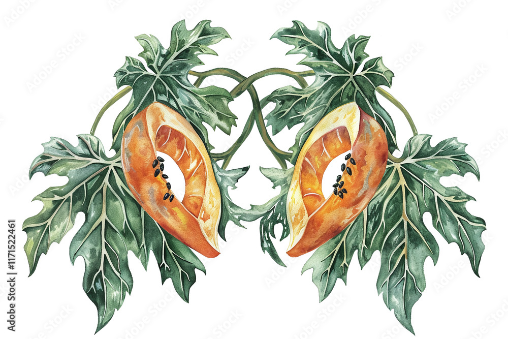 Fototapeta premium Refreshing Papaya Juice in a Glass with Fresh Papaya Slices, Mint Garnish, and Tropical Beverage with Papaya Seeds