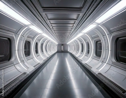 modern futuristic interior corridor with white lighting