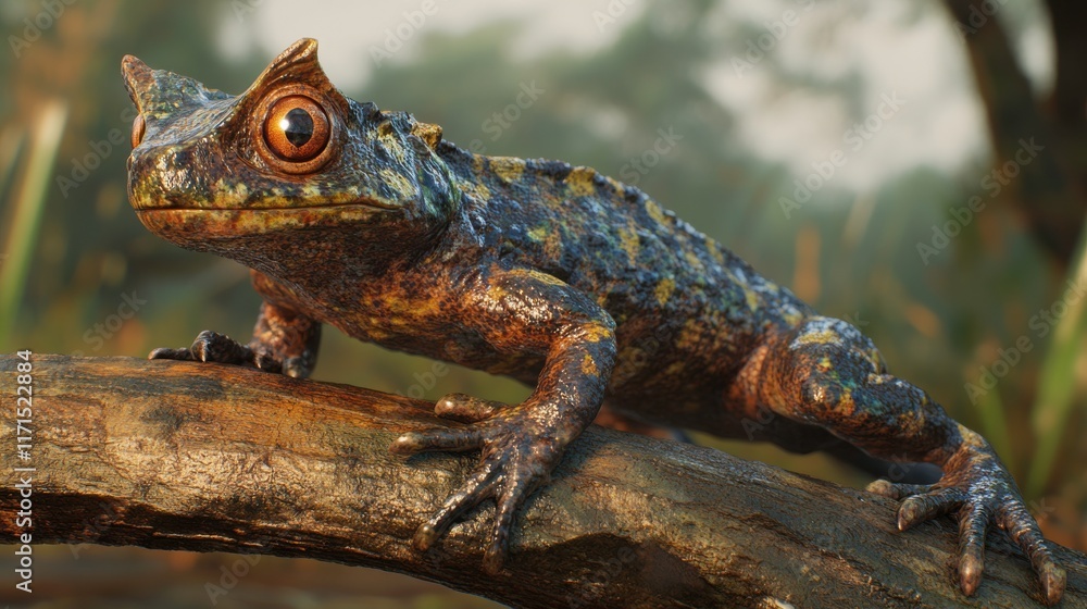 Fototapeta premium Vibrant Frog in Lush Jungle During Golden Hour