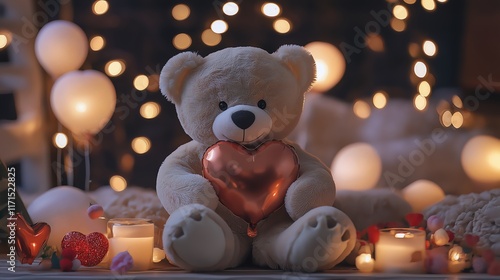 Wallpaper Mural A cute teddy bear holds a heart amidst soft lights and a cozy atmosphere. Torontodigital.ca