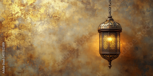 Elegant ramadan lantern illuminating festive background copy space  photo