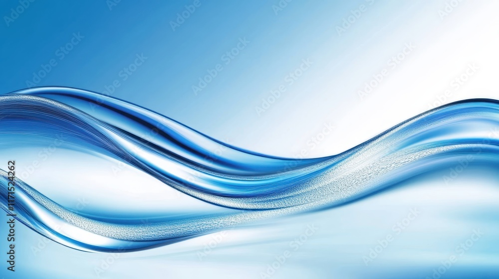 Fototapeta premium Blue waves, abstract water background, flowing curves, gradient shades of blue, clean minimalist design, smooth textures, dynamic fluid shapes, light and shadow play, rippling surface, aquatic themed 
