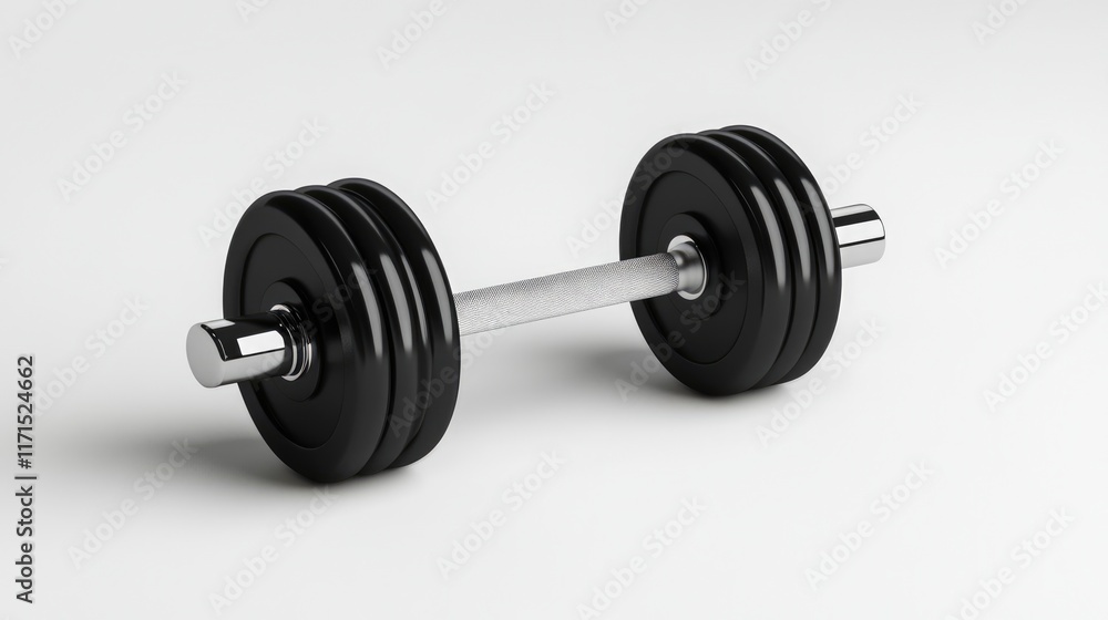 Black Dumbbell with Chrome Bar on White Background Black Dumbbell with Chrome Bar on White Background