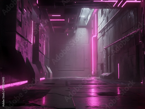 Futuristic Pink Lit Corridor Industrial Design photo