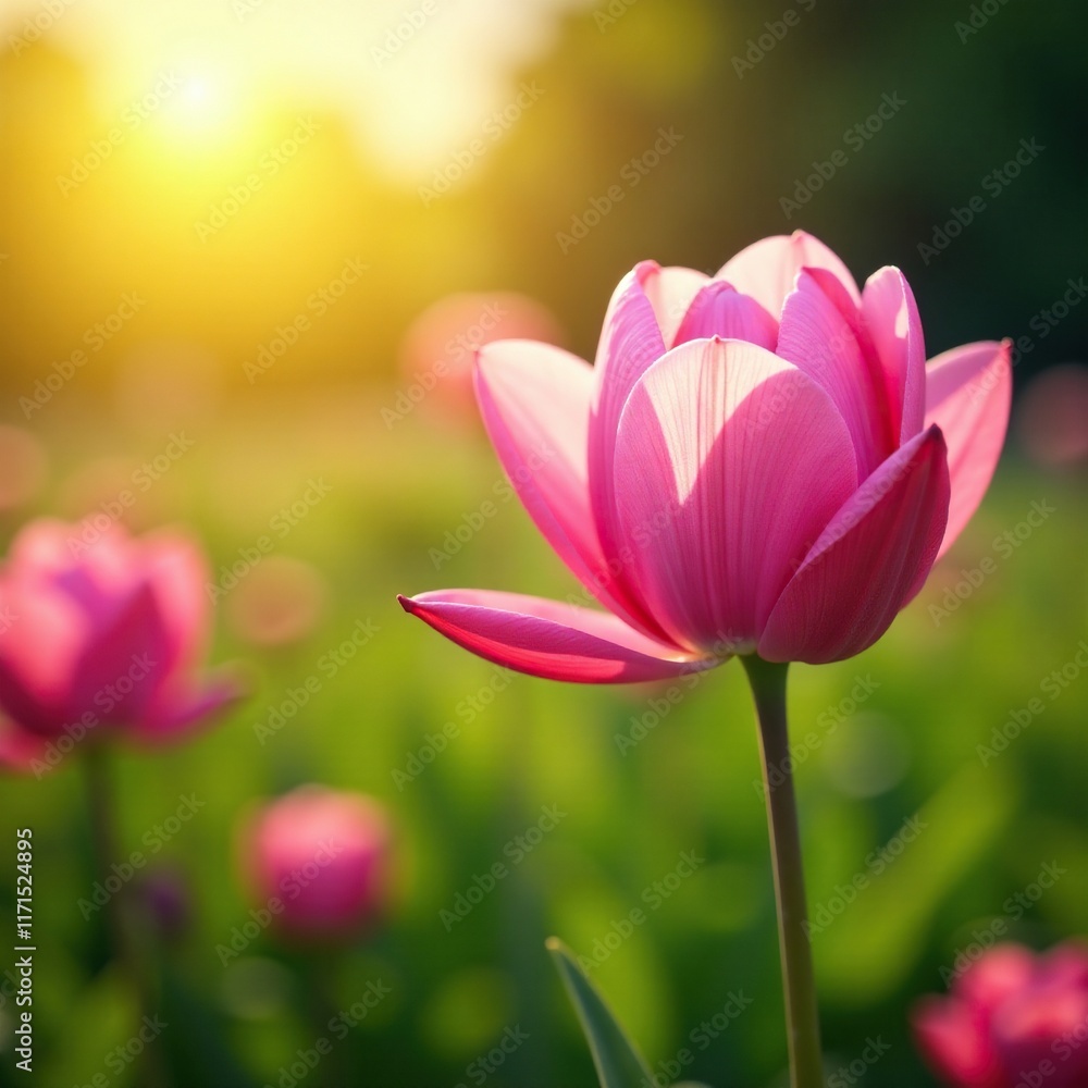 Soft pink petals unfolding in the warm sunlight, landscape, garden Soft pink petals unfolding in the warm sunlight, landscape, garden