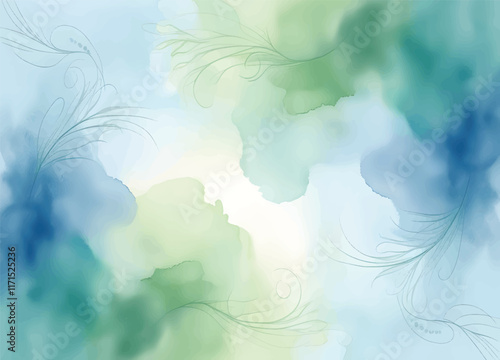 Light dusty soft pastel color shade. Brown and green sepia beige nude gray white abstract watercolor pattern. Elegant art background. Paper brush stain splash. Blank template design. 