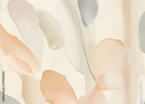 Light dusty soft pastel color shade. Brown and green sepia beige nude gray white abstract watercolor pattern. Elegant art background. Paper brush stain splash. Blank template design. 