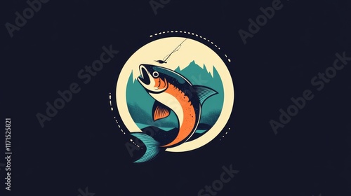 Jumping Salmon Illustration in a Circle