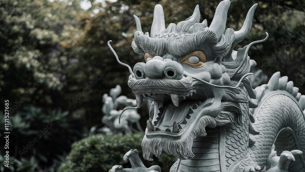 Fototapeta premium A Chinese dragon statue with a classic design, symbolizing power and wisdom. 