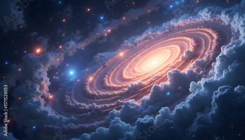  Cosmic Symphony: An abstract depiction of the cosmos, where bright stars and galaxies intertwine in dynamic spirals and swirls.