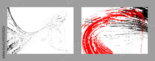 Strokes of black and red paint on a white background. Set of two templates. Graffiti element. Design template for the design of banners, posters, booklets, covers, magazines. EPS 10