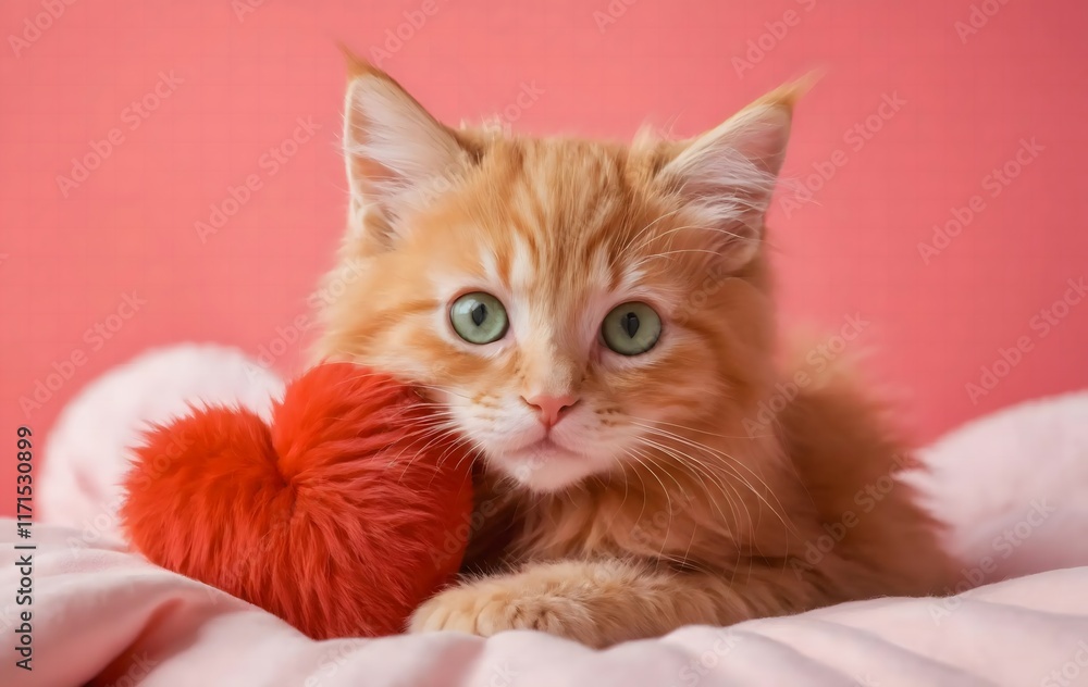 Sweet Valentine Adorable Kitten with Heart Toy Cute Valentine’s Day Gift for Cat Lovers, Romantic Gesture for Couples, and Love Celebrations